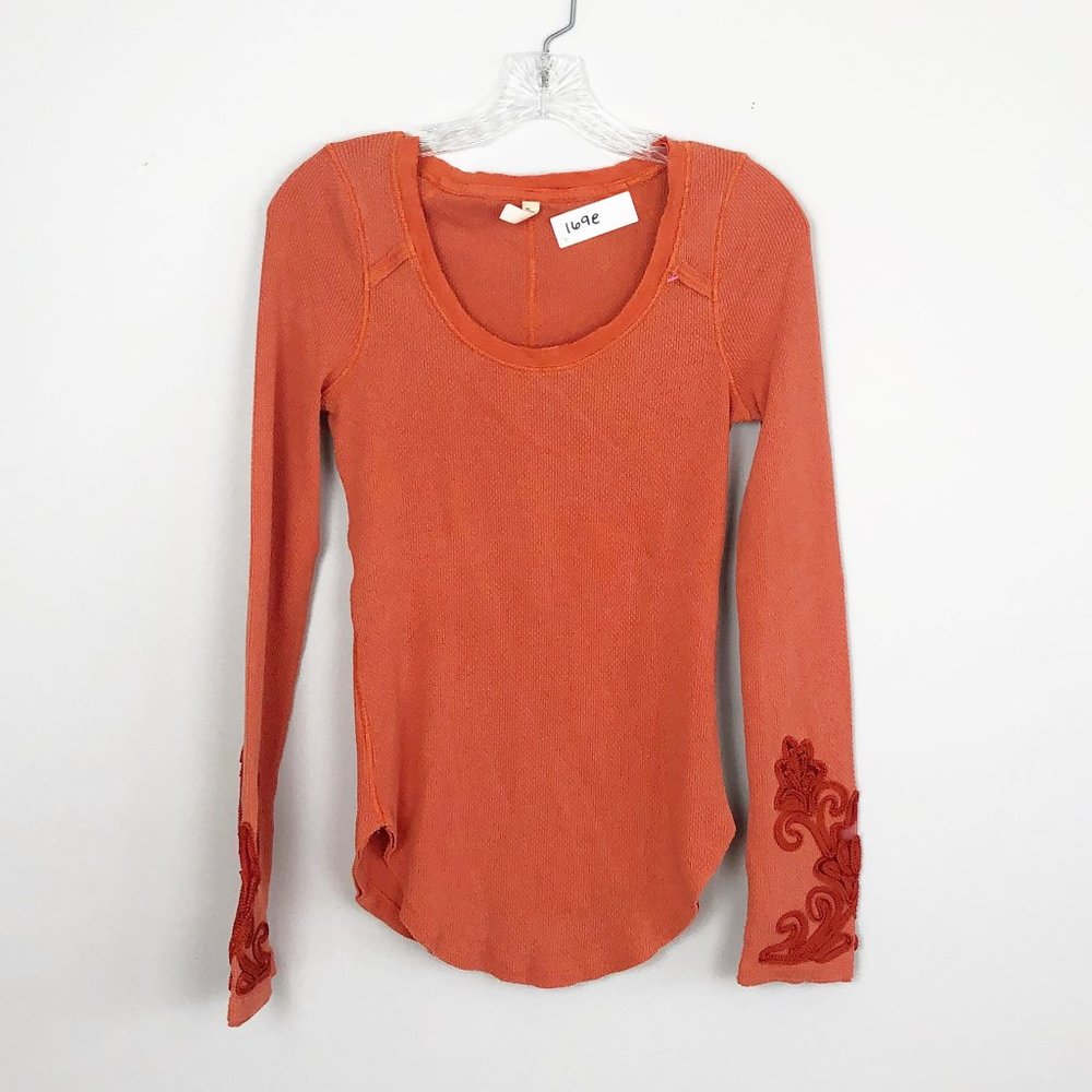 Free People | embroidered long sleeve thermal top